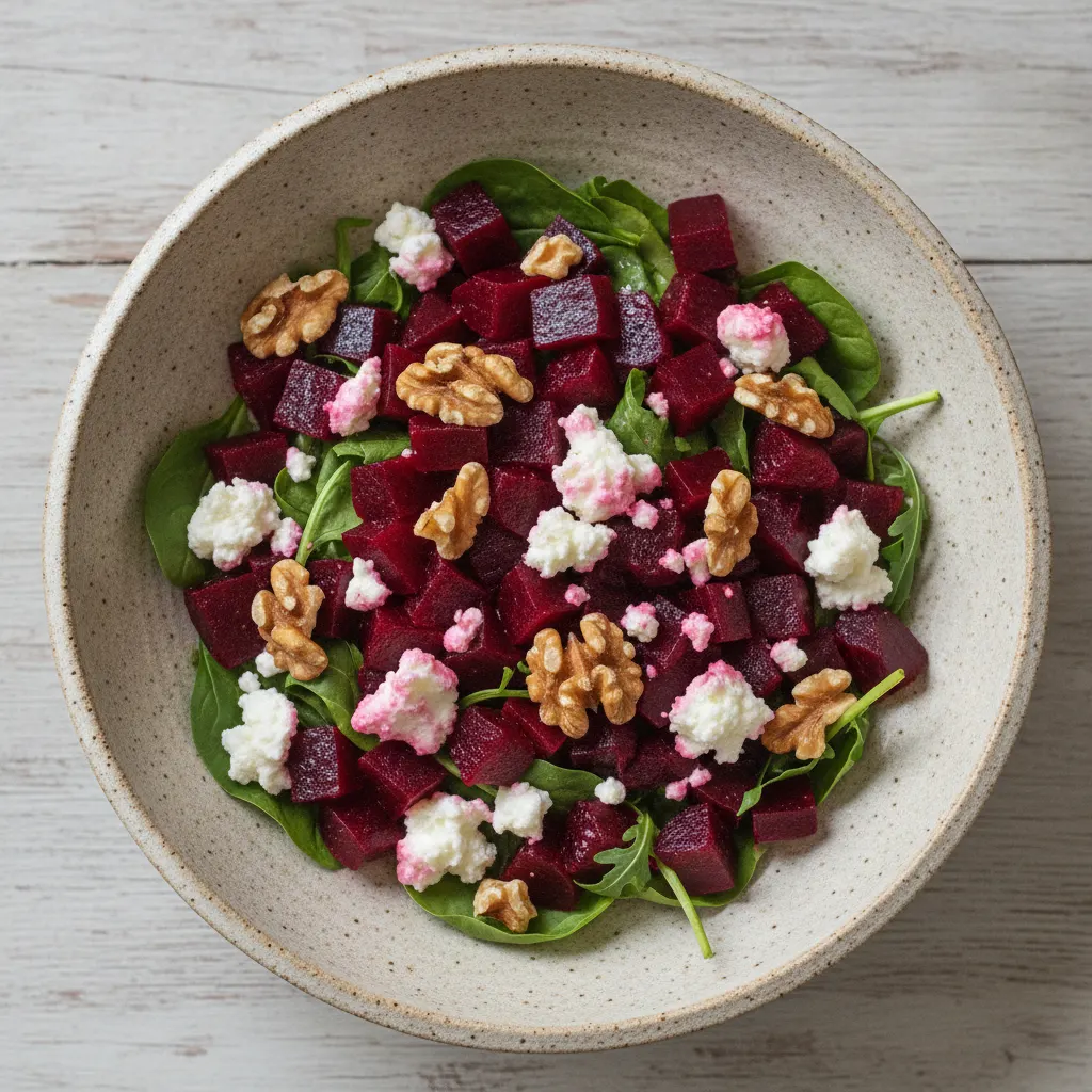 Salade de betterave, chèvre et noix
