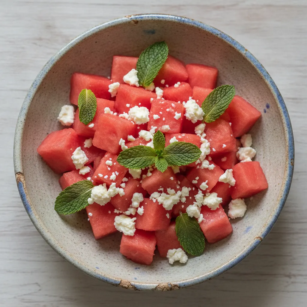 Salade de pastèque, feta et menthe