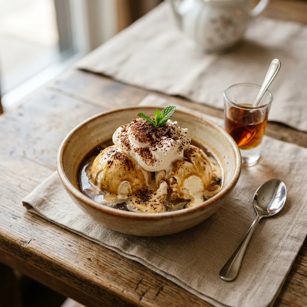 Affogato al caffè (glace vanille noyée de café)