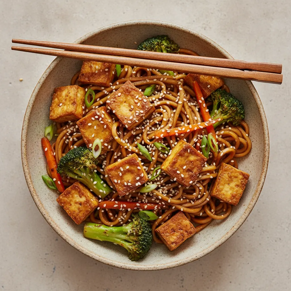 Nouilles sautées au tofu mariné