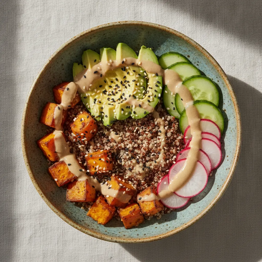 Bowl de quinoa, avocat et patates douces