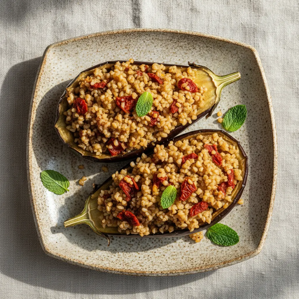 Aubergines farcies au boulgour