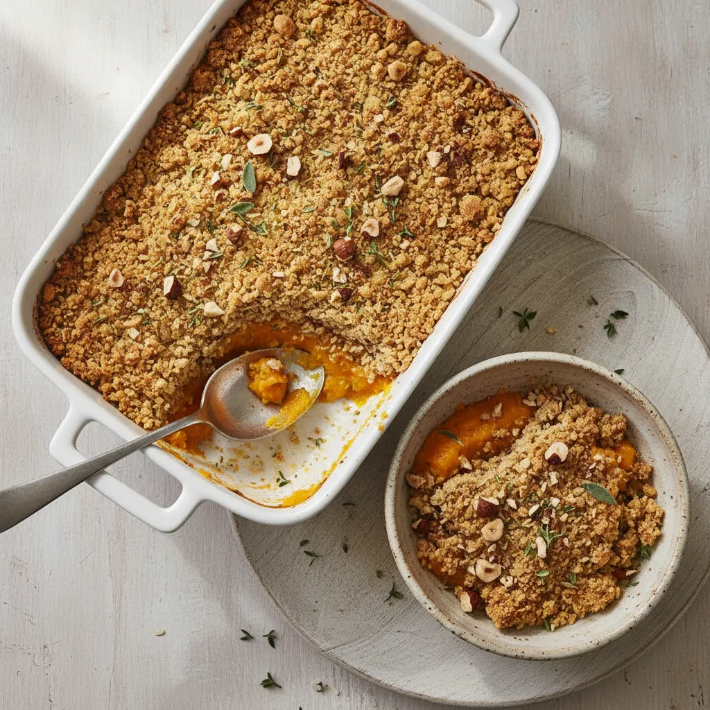 Crumble salé potimarron et noisettes