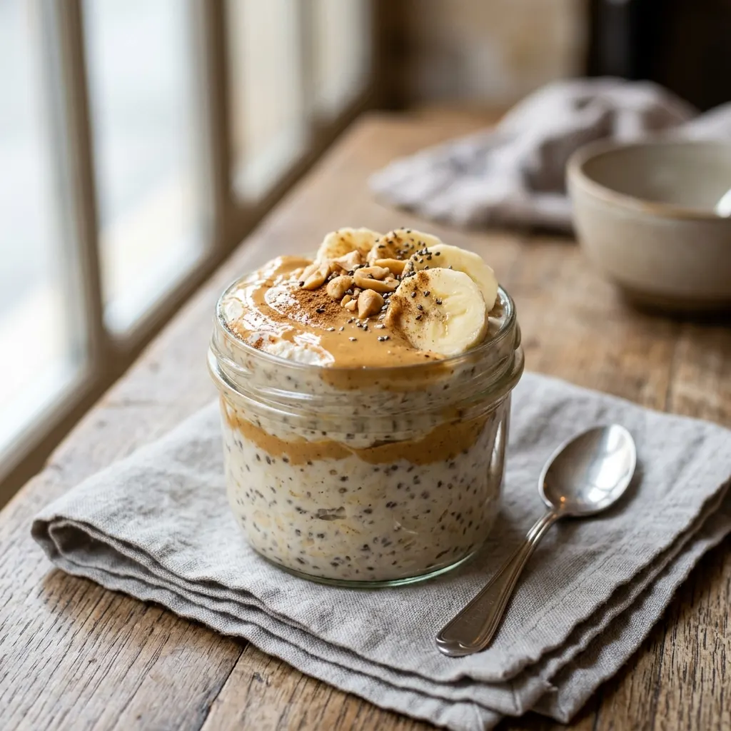 Overnight oats fromage blanc et beurre de cacahuète