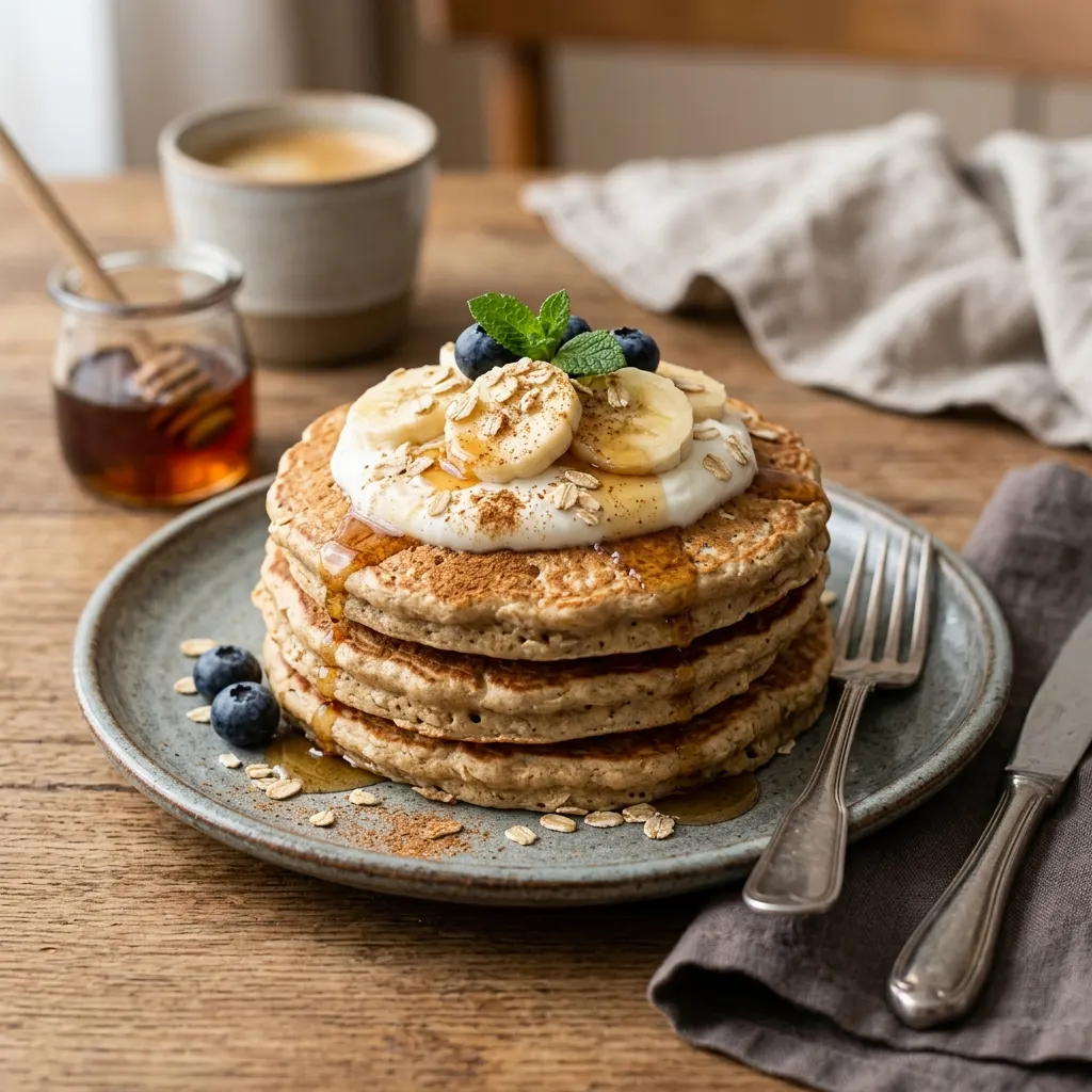 Pancakes protéinés au fromage blanc et flocons d'avoine
