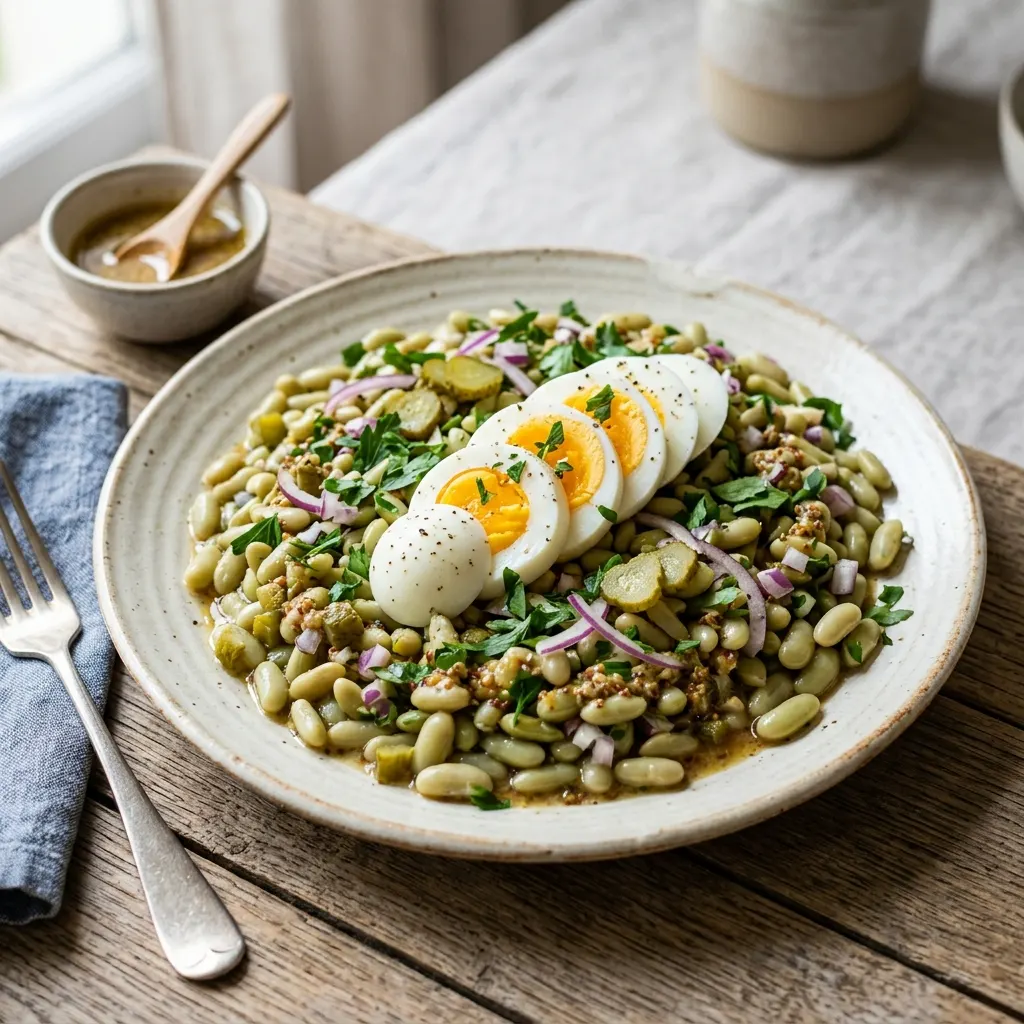 Salade de flageolets et œufs durs, vinaigrette moutarde