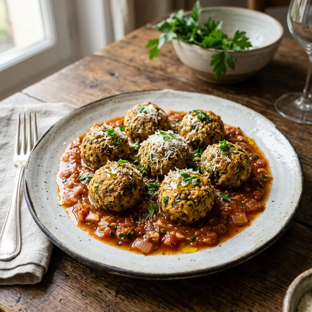 Boulettes de lentilles à la sauce tomate
