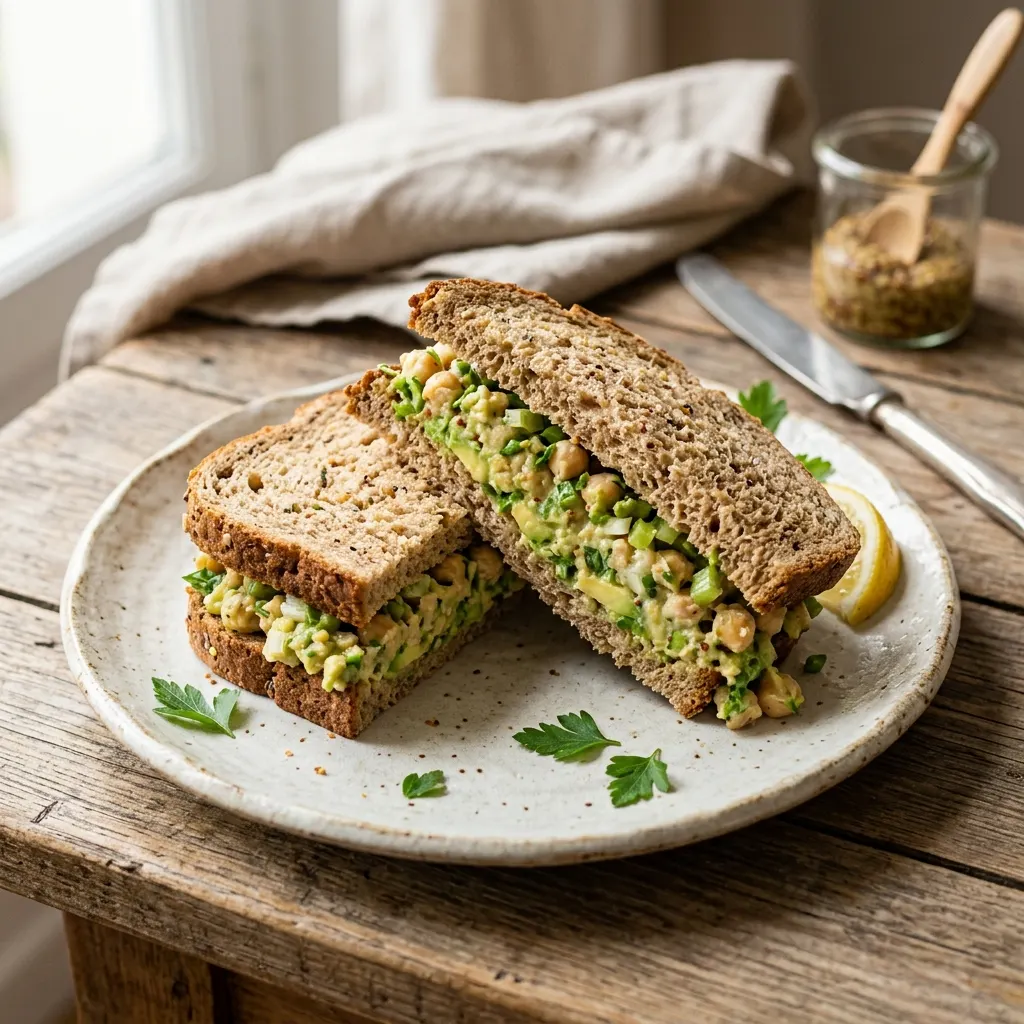 Sandwich de pois chiches écrasés à l'avocat