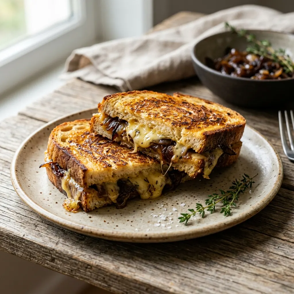 Grilled cheese aux oignons caramélisés