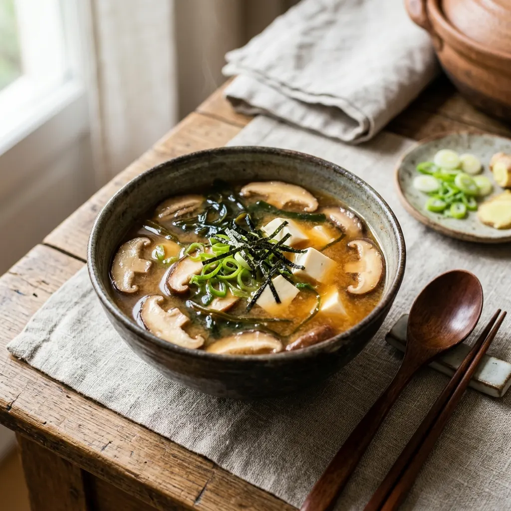 Soupe miso aux champignons et tofu