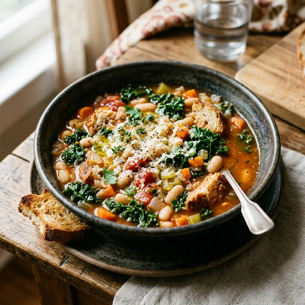 Ribollita (soupe toscane de pain, chou et haricots blancs)