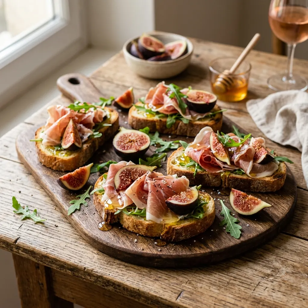 Bruschetta jambon cru, figue et miel
