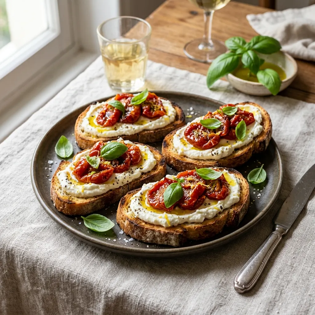 Bruschetta aux tomates confites et à la ricotta