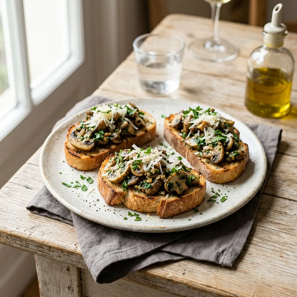 Bruschetta aux champignons et au persil