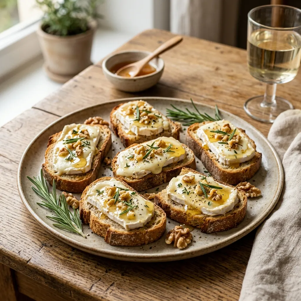 Bruschetta chèvre, miel et romarin