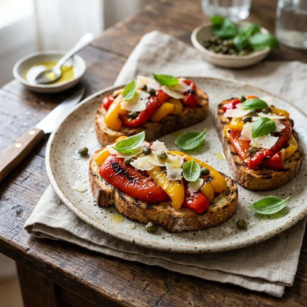 Bruschetta aux poivrons rôtis et au pecorino