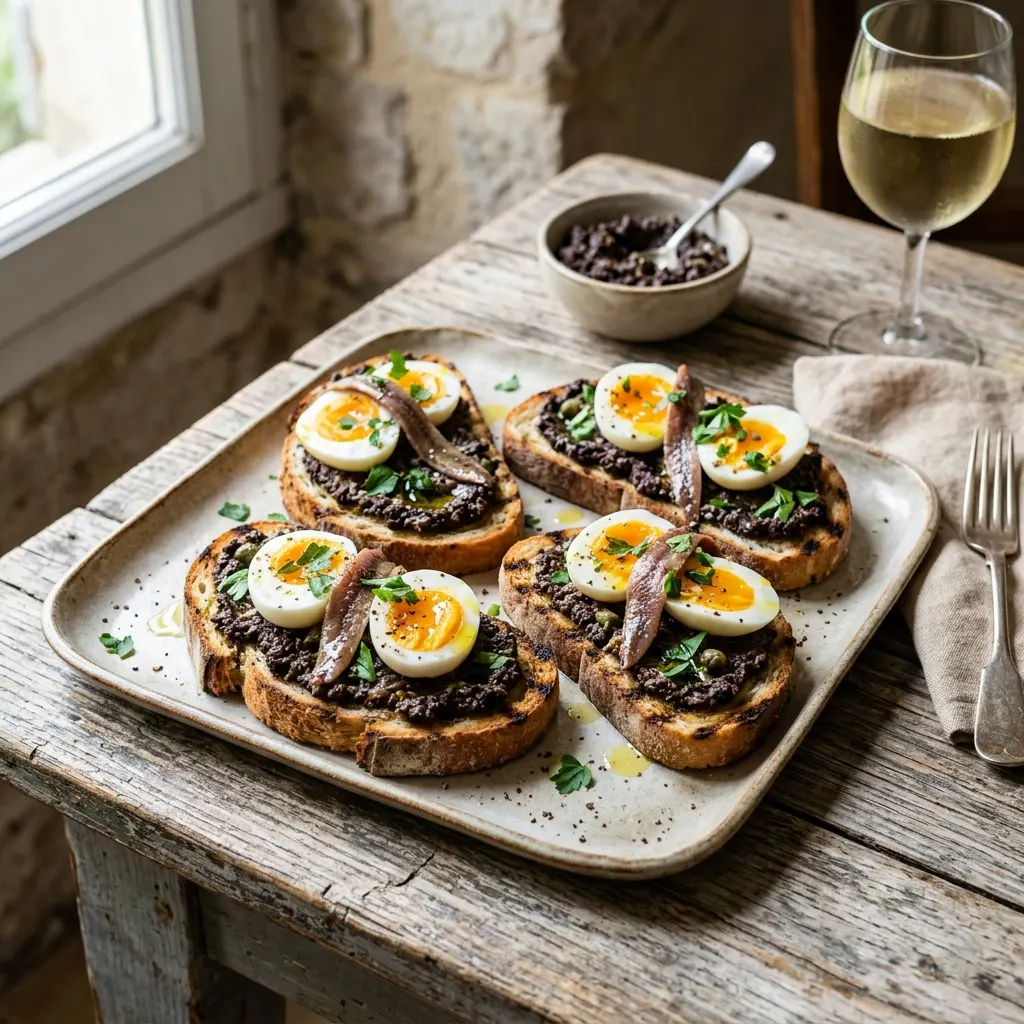 Bruschetta à la tapenade et aux anchois
