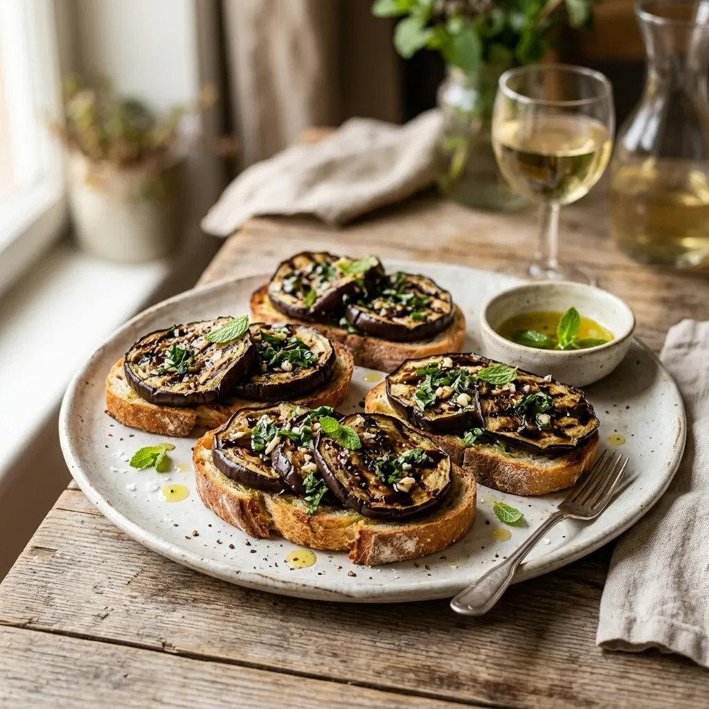 Bruschetta à l'aubergine grillée et à la menthe