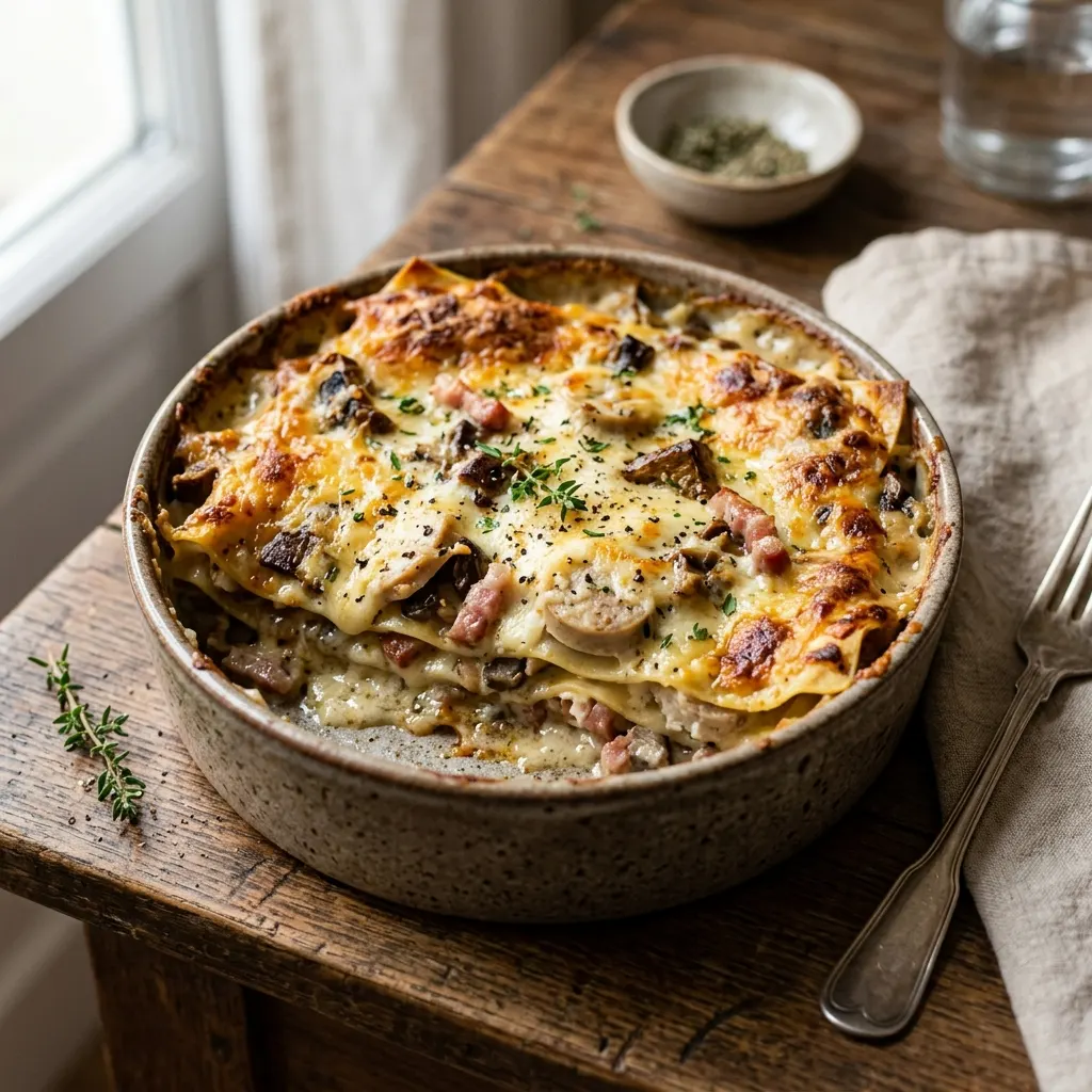 Lasagnes aux cèpes et boudin blanc