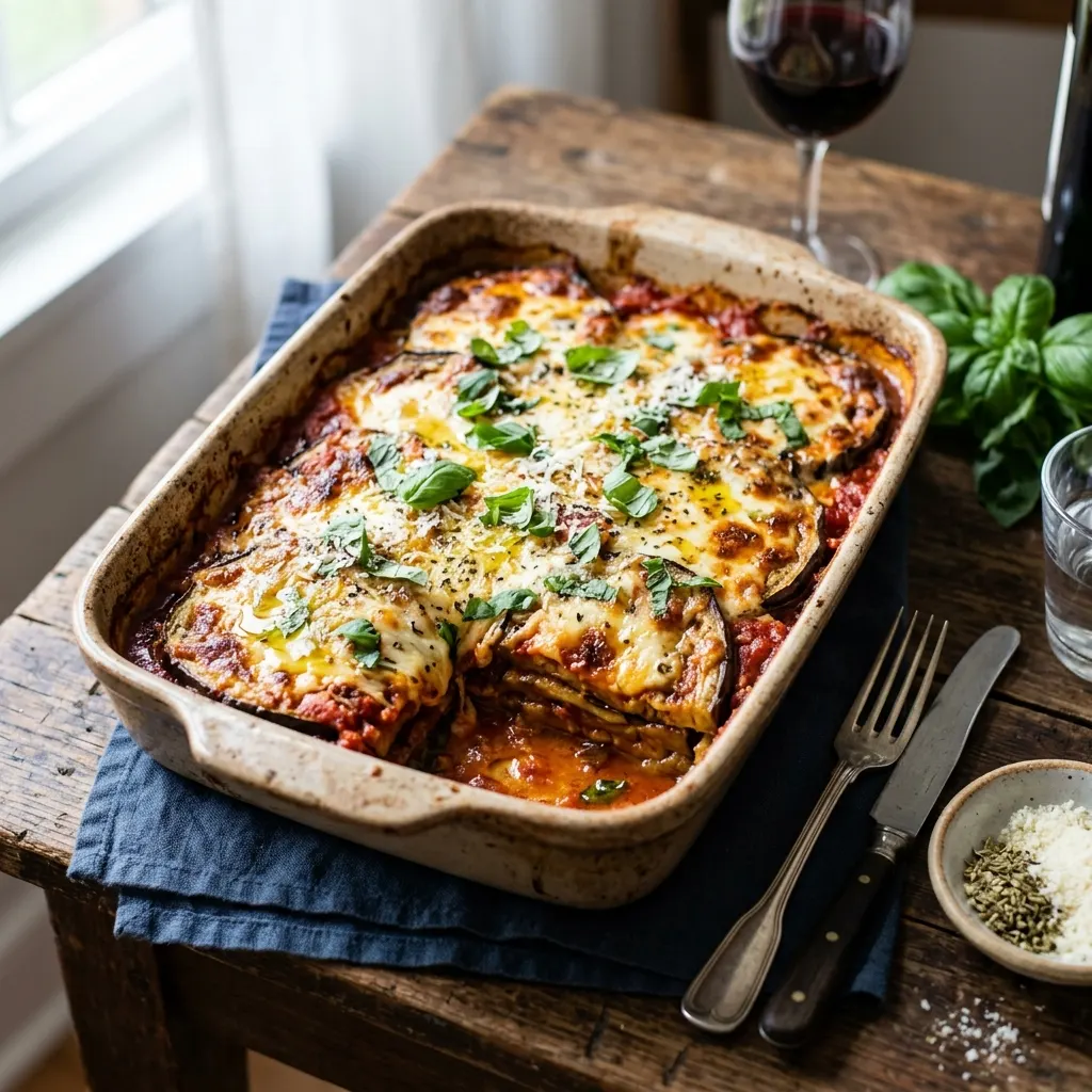 Melanzane alla parmigiana (gratin d'aubergines à la tomate et au parmesan)