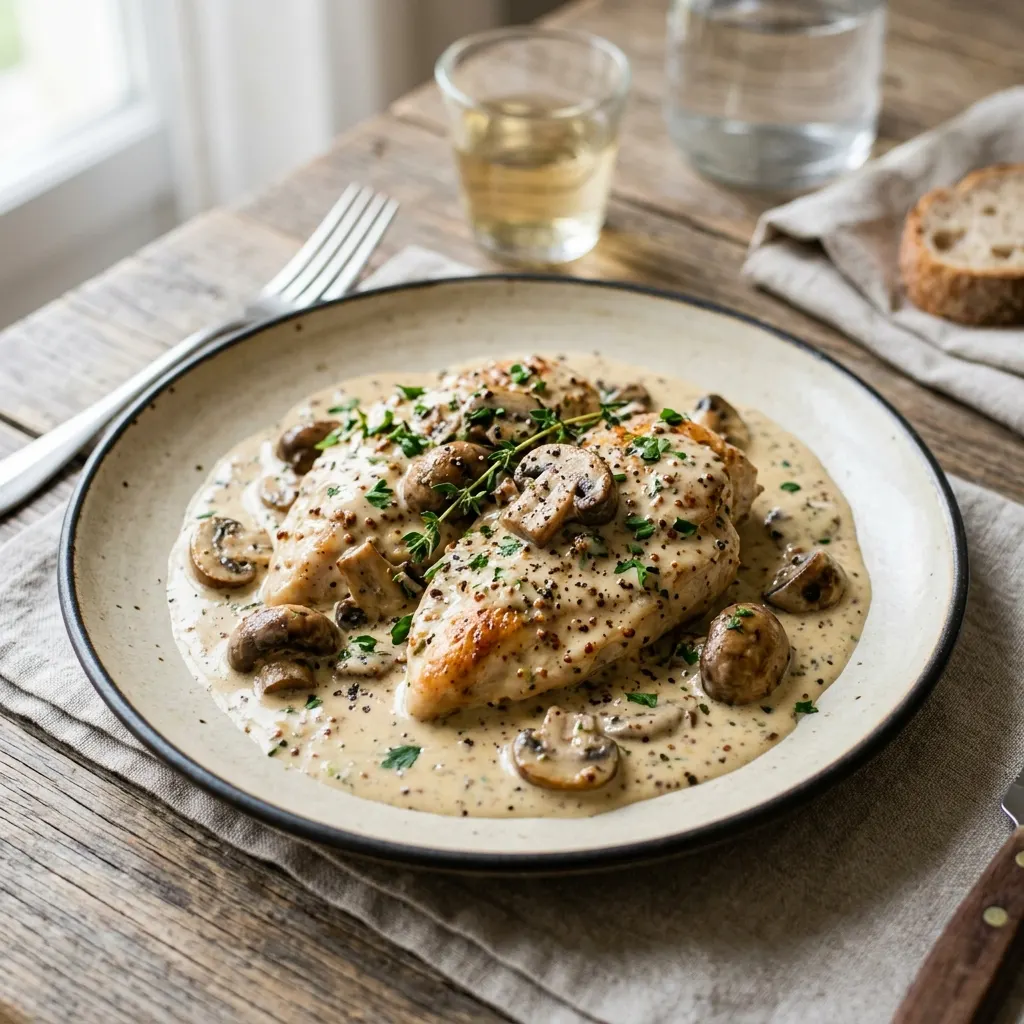 Poulet à la moutarde et champignons