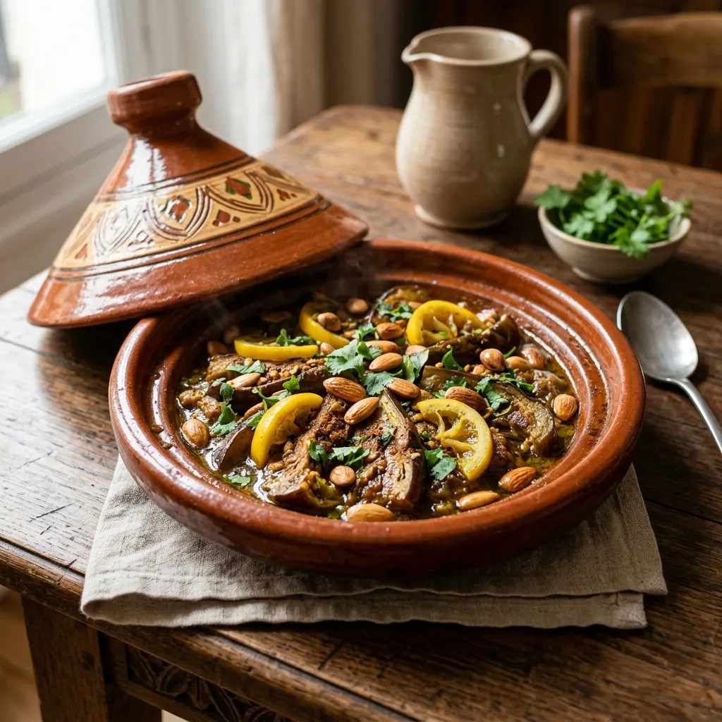 Tagine aux aubergines, amandes et citrons confits