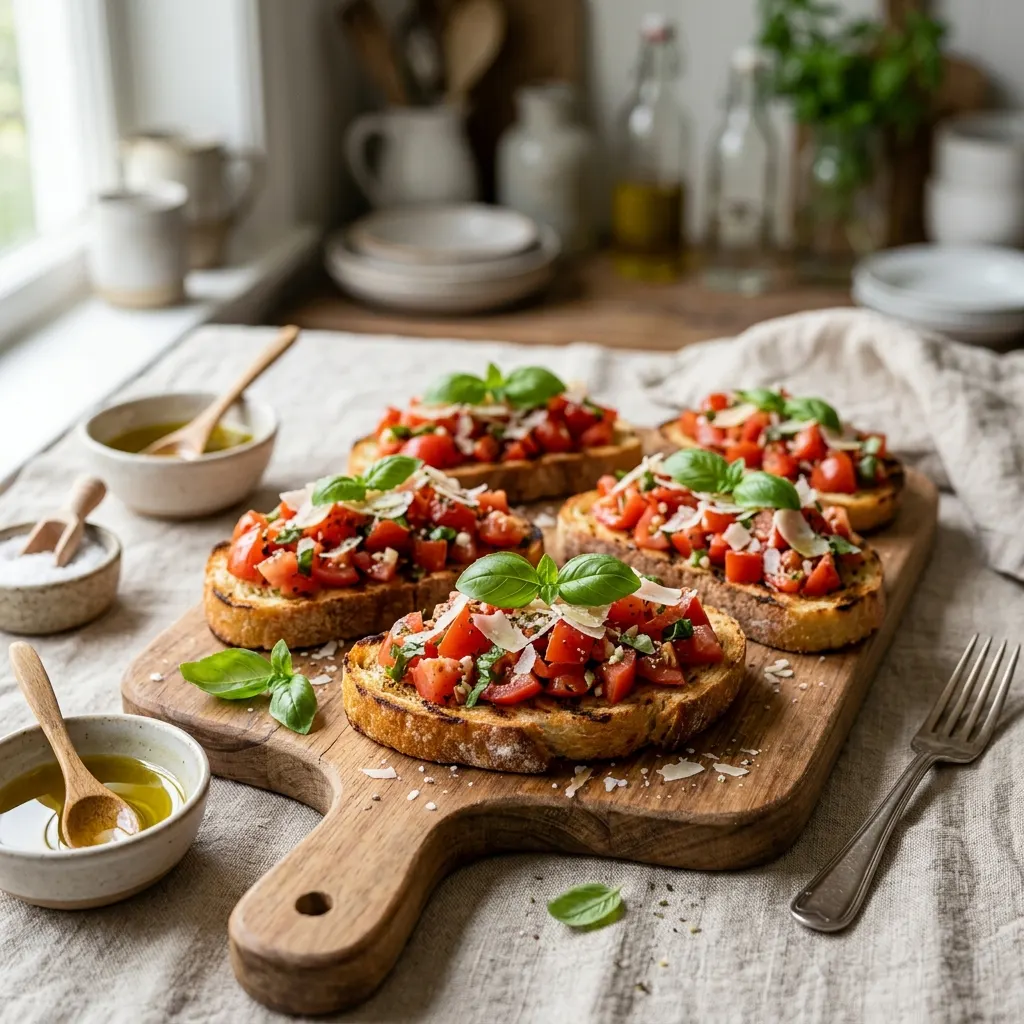 Bruschetta al pomodoro (bruschetta à la tomate et au basilic)