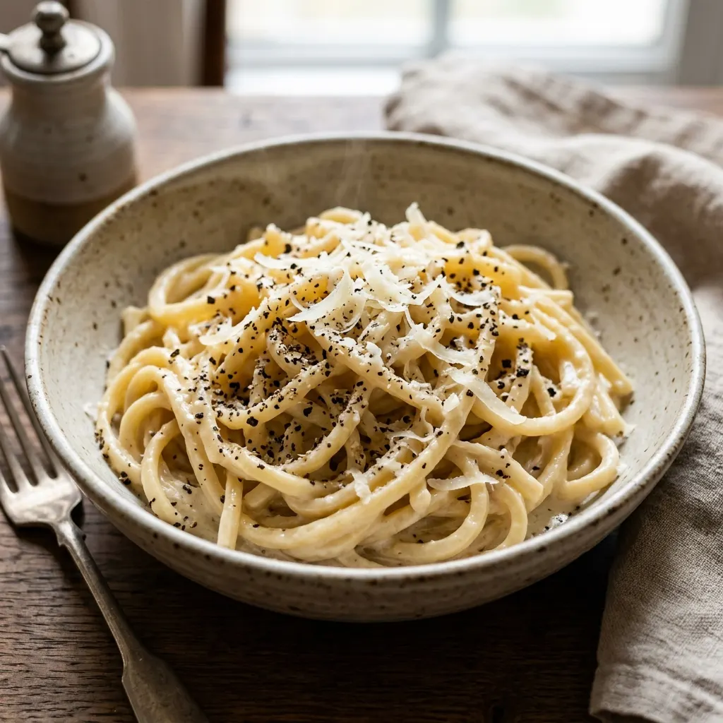 Tonnarelli cacio e pepe (pâtes au pecorino et au poivre)