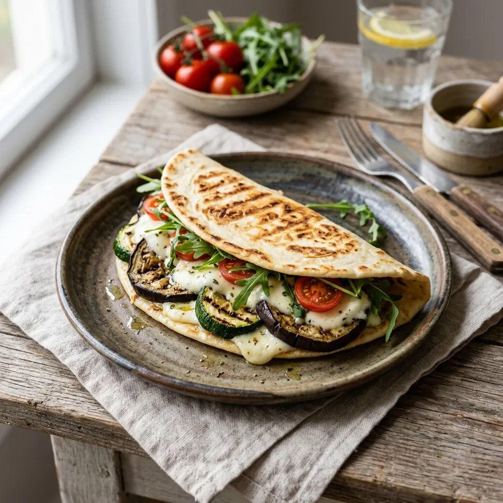 Piadina verdure grigliate (piadina aux légumes grillés et à la mozzarella)