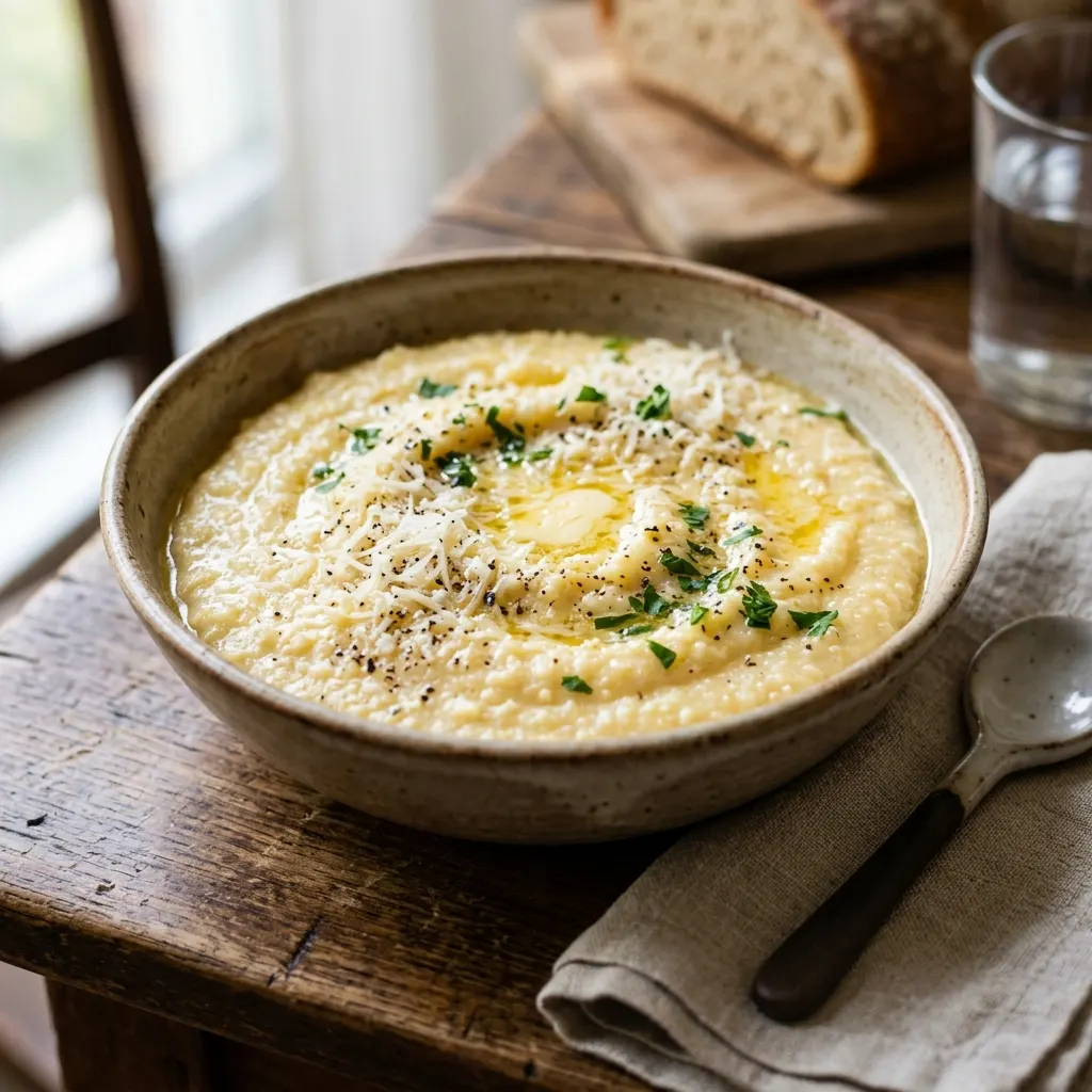 Polenta morbida (polenta crémeuse au beurre et au parmesan)