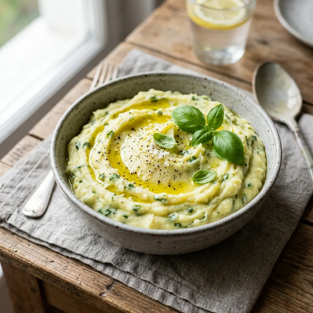Purée de pommes de terre au basilic
