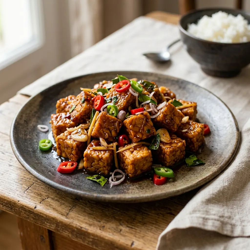 Tempe manis (tempeh caramélisé au kecap manis)