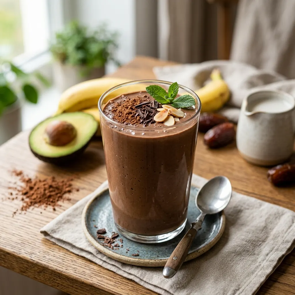 Smoothie avocat, banane et cacao