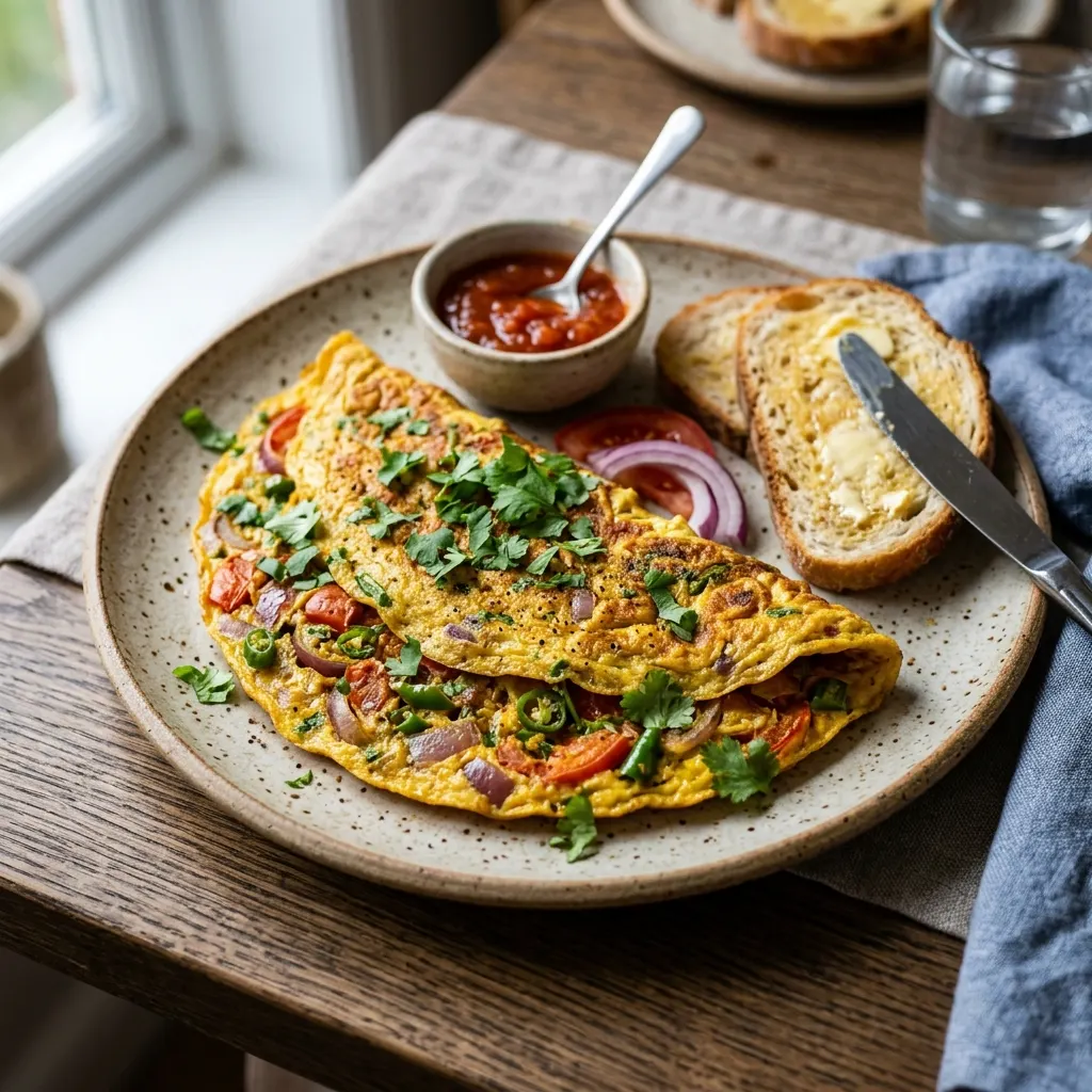 Masala omelette (omelette indienne aux oignons et à la coriandre)