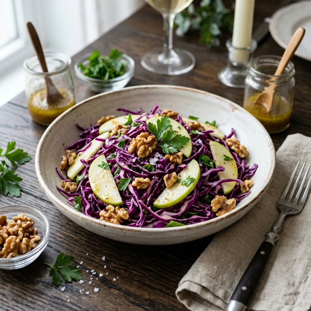 Salade de chou rouge, pomme et noix