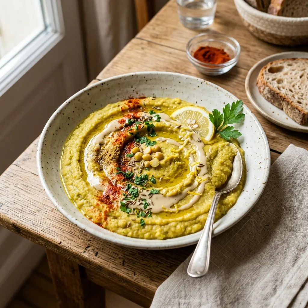 Purée de pois cassés au tahin et au citron